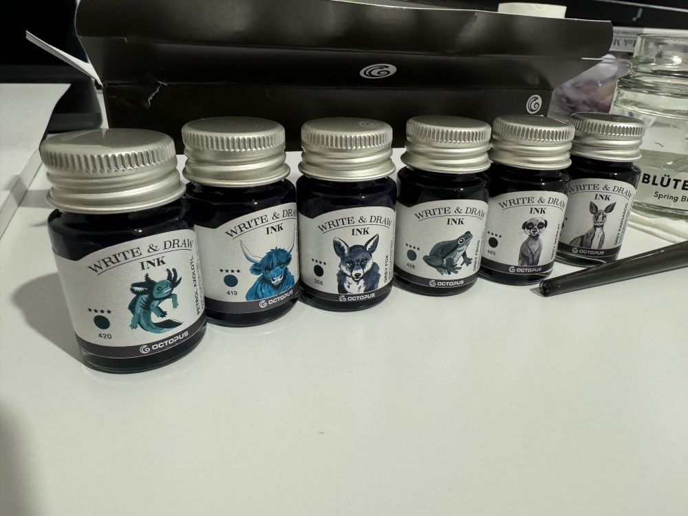6 assorted small bottles of Octopus Write and Draw ink