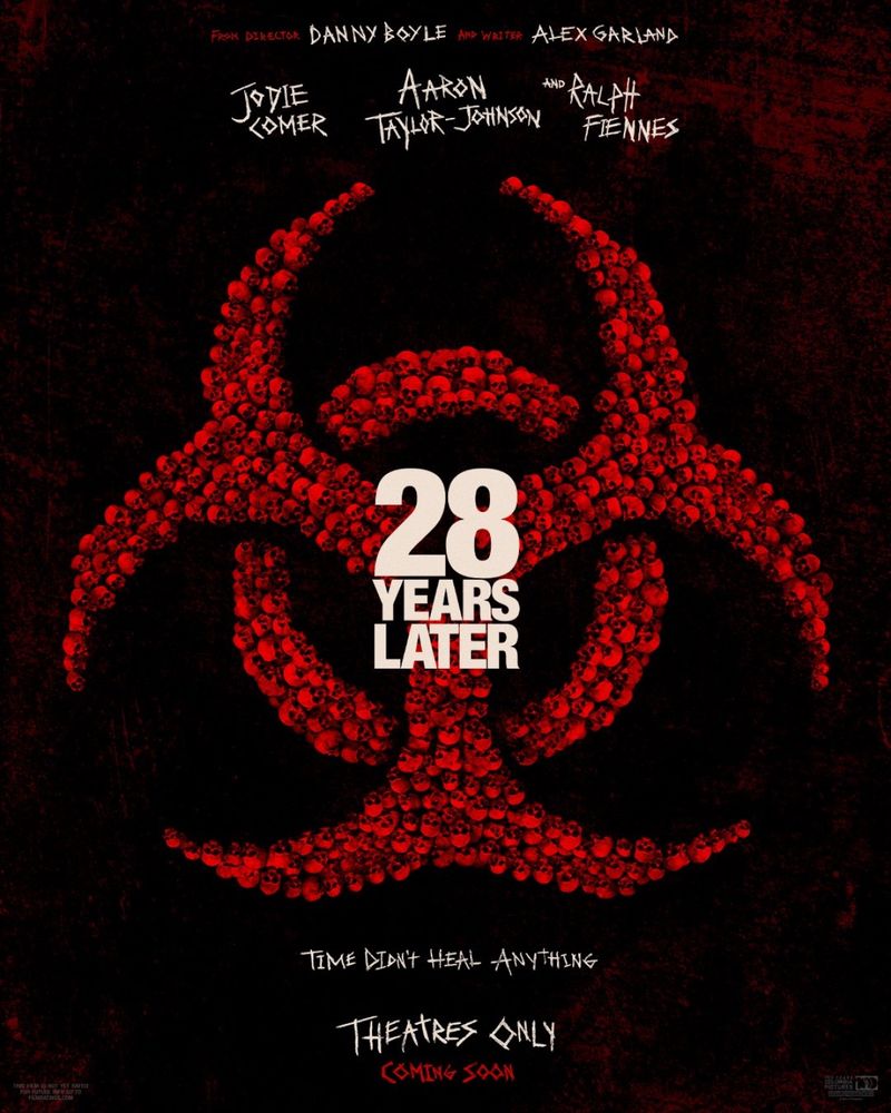 Poster for the new movie 28 Years Later. It’s the biohazard logo, but made out of human skulls