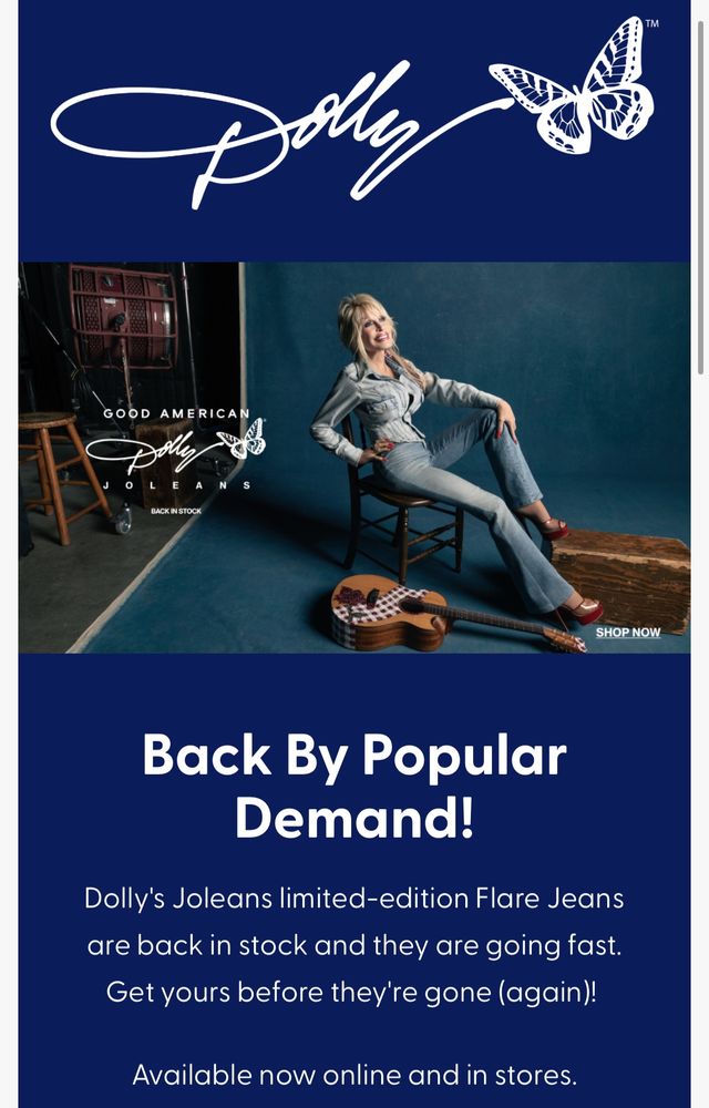Back By Popular
Demand!
Dolly's Joleans limited-edition Flare Jeans are back in stock and they are going fast.
Get yours before they're gone (again)!
Available now online and in stores.