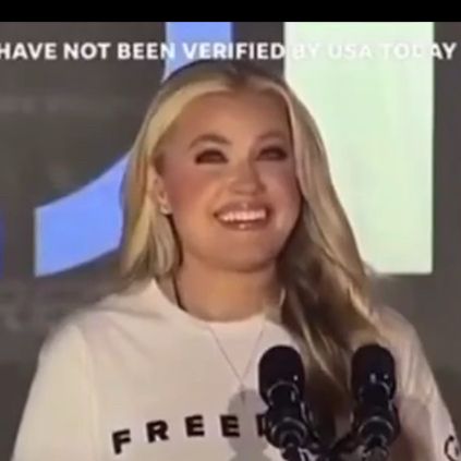 erika kirk's ratty ass in the middle of talking about jd vance with a huge grin