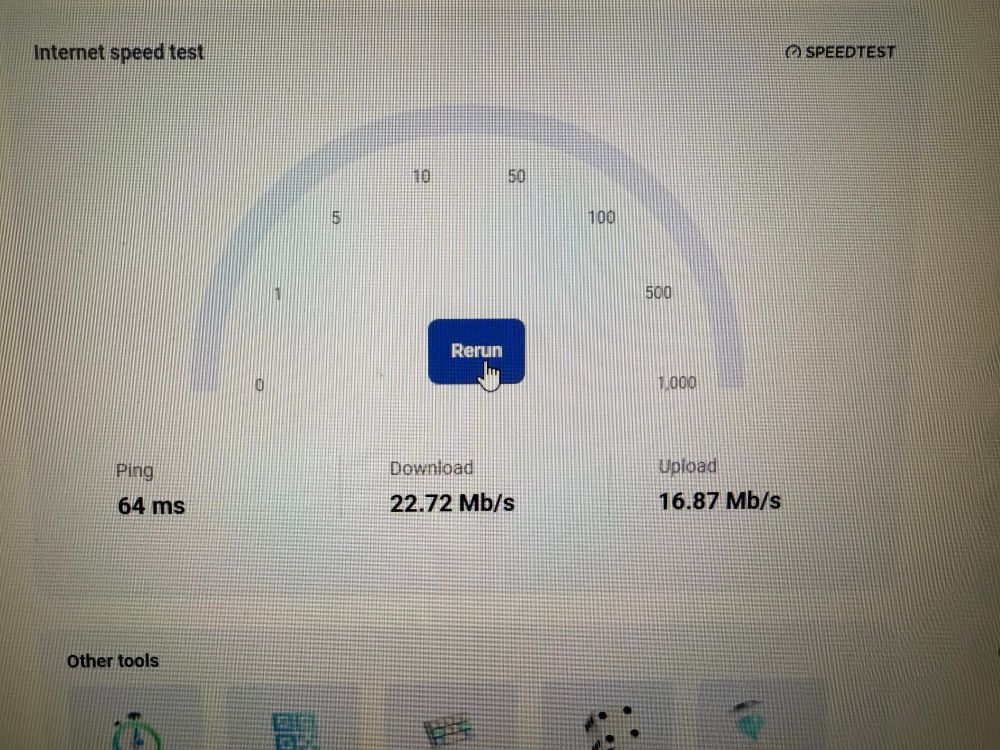 Screenshot showing the Internet speed for the ever-so-great company known as Cox Communications.