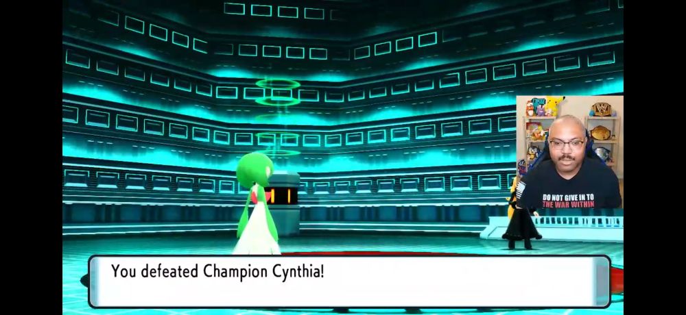 A snapshot of Jay’s stream for BDSP, showing that he defeated Pokemon Champion Cynthia