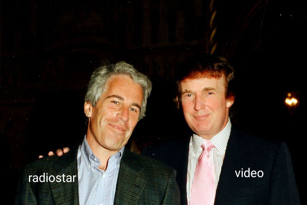 Bild von Epstein mit Trump und eine Erinnerung an das Lied "Video Killed the Radio Star" von der britischen New-Wave- und Popband The Buggles 