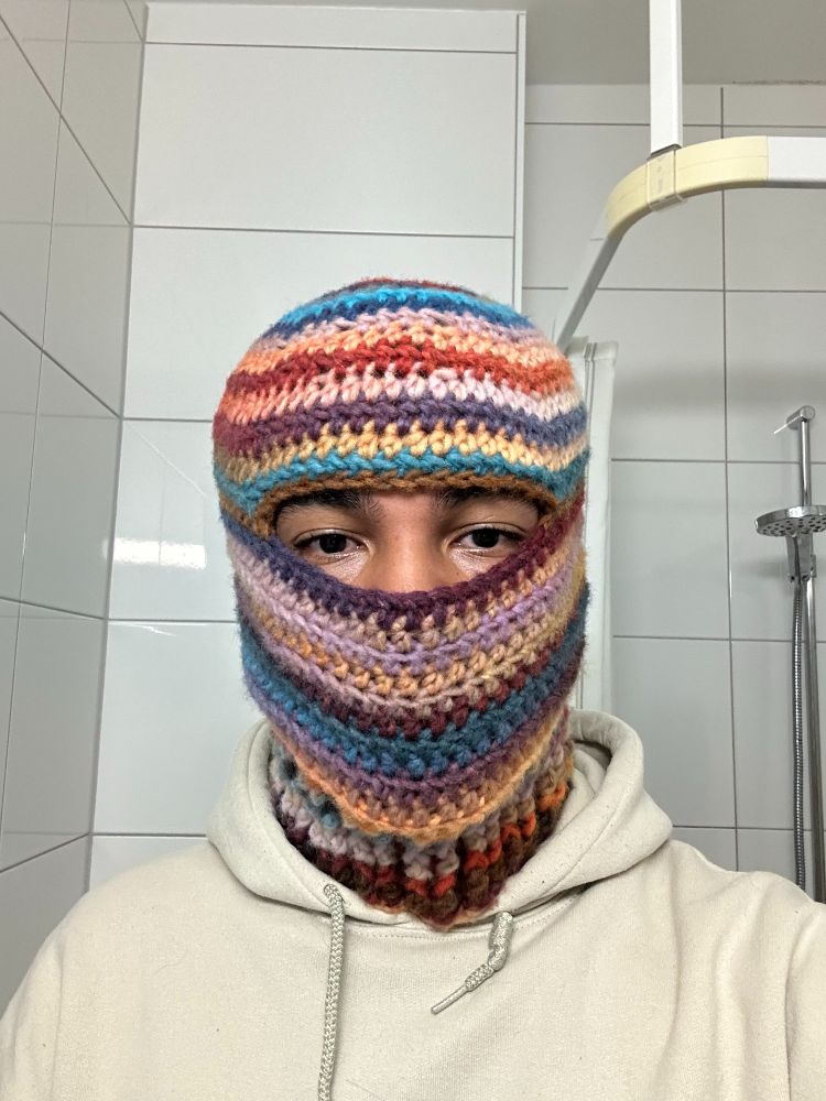 Me wearing a crocheted balaclava