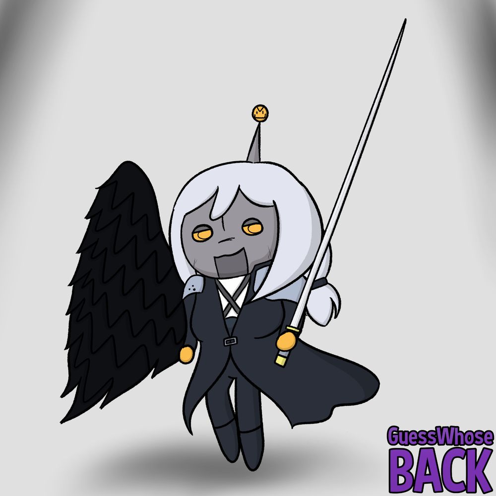Artwork of The Joke-Explainer 7000 from SiIvaGunner, dressed up as Sephiroth from Final Fantasy VII