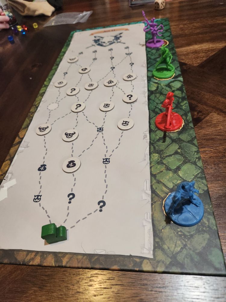 A board setup for the Slay The Spire board game, using Act 2 board
