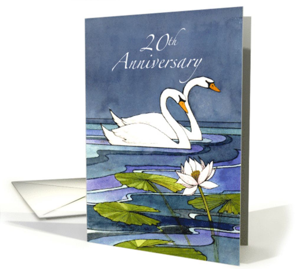 20th Wedding Anniversary Swans card