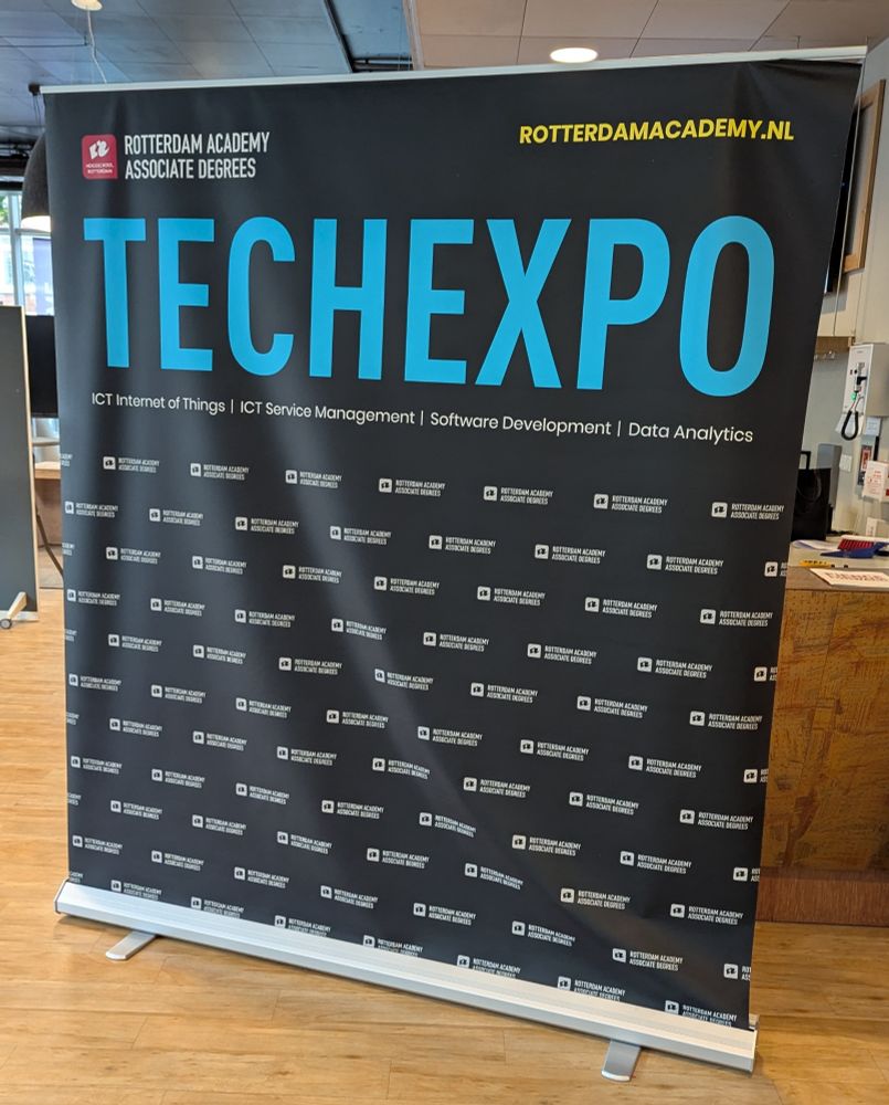 Poster with the text "TECHEXPO, IoT, IT Service Management, Software Development, Data Analytics"