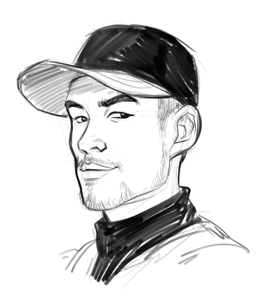  A digital sketch of baseball player ichiro suzuki's face