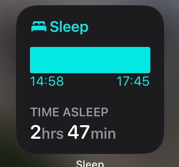 Sleep app widget, showing 2h 47min of sleep from an afternoon nap