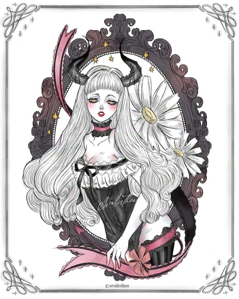 Drawing by Avalisthea. Illustration of pretty girl with horn in black costume. Inspired by a race called Au'ra. Based on Final Fantasy XIV