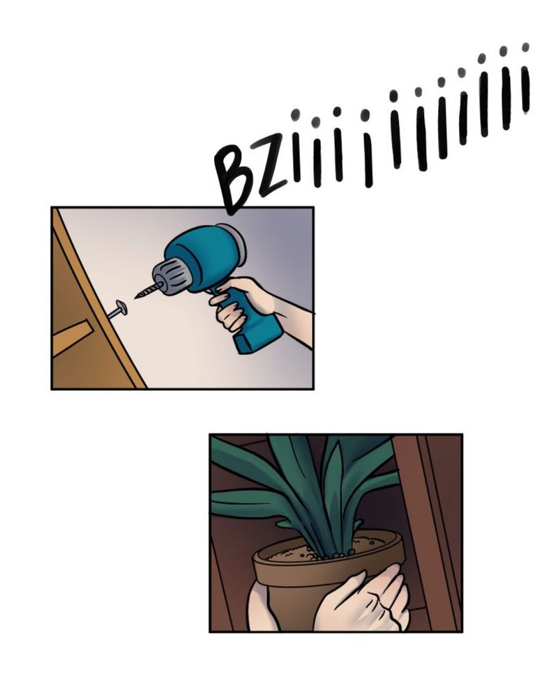 Screwing and arranging a plant pot on a shelf