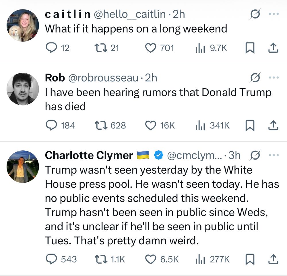 Tweets speculating the president died from lots of people