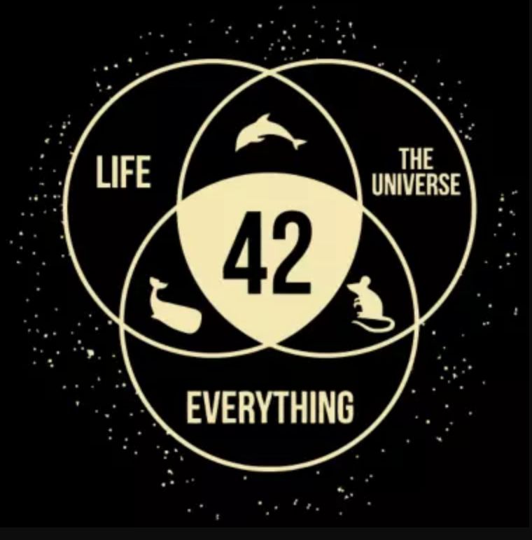 Venn diagram of life, the universe, everything, with 42 in the center