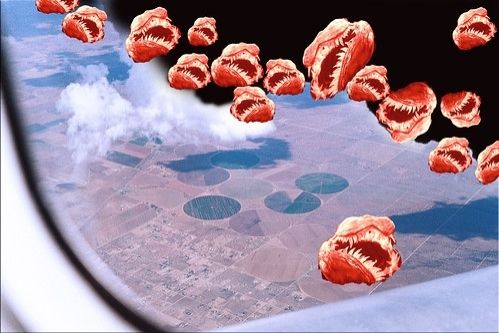 A flock of Langoliers gobbling up space-time, as seen from an airplane