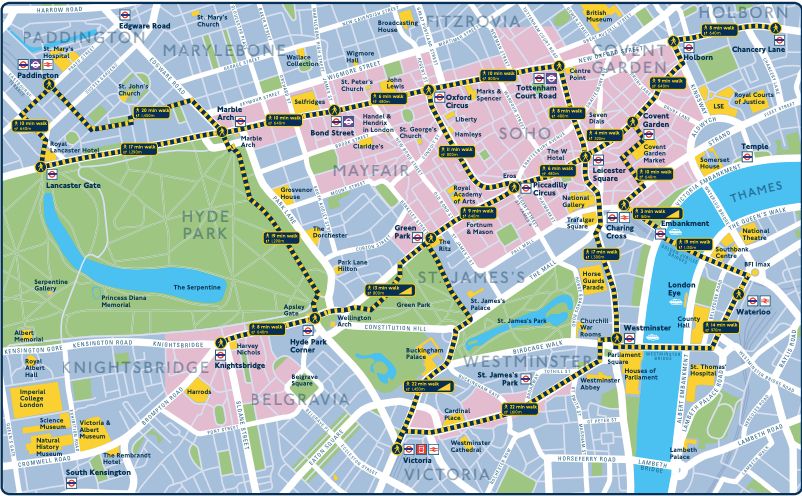 Walking map around West London