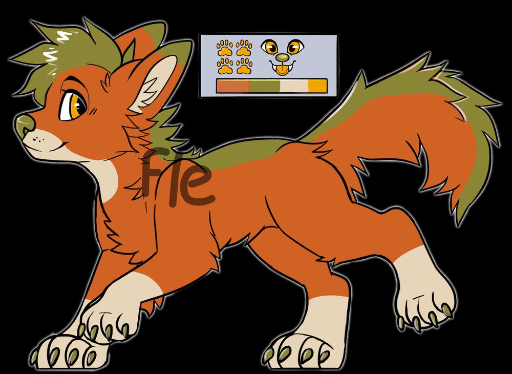 Orange white and green fox with yellow eyes. Base by arcadec0re.