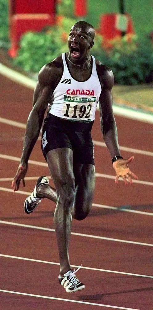 Donovan Bailey wins gold in Atlanta. 