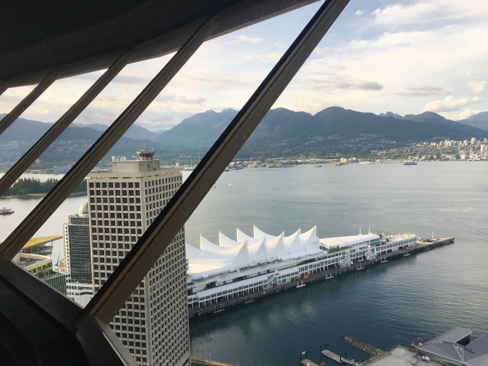 View of Canada Place, Stanley Park and the North Shore Mountains from the Top of Vancouver Revolving Restaurant