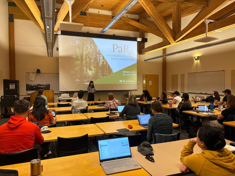 Melissa speaking about the health benefits of nature and nature prescribing at Forest Therapy Hub's Summer School at UBC, Vancouver