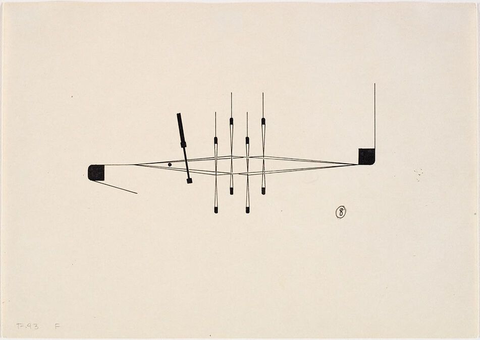 Lena Bergner-Meyer - drawing of path of warp threads on a loom, travelling from the cloth beam to the warping beam, through the reed and heddles