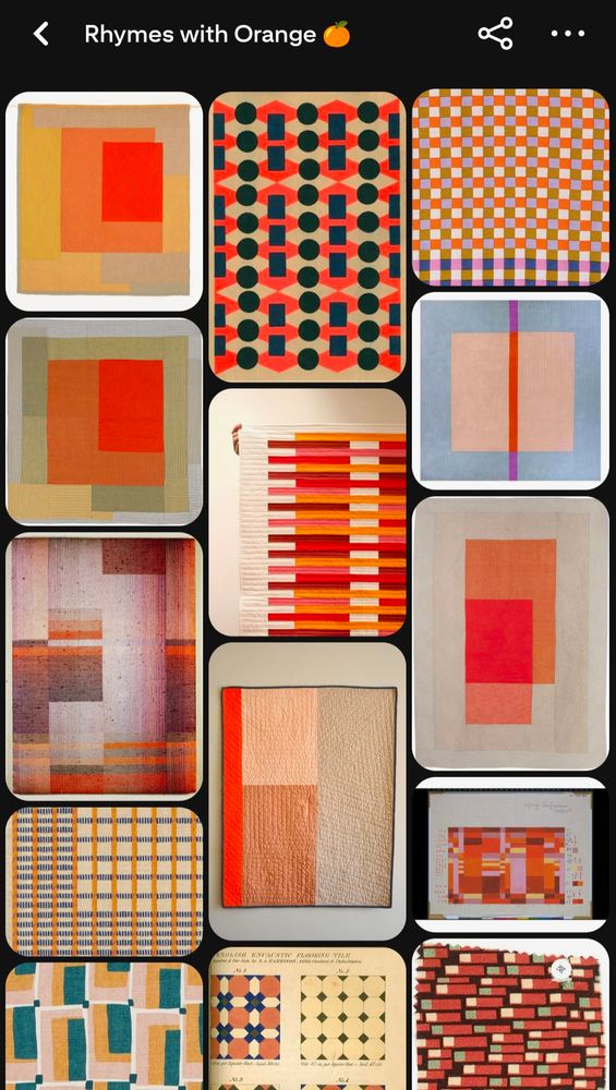 Pinterest board with abstract patterns containing various shades of orange plus other colours