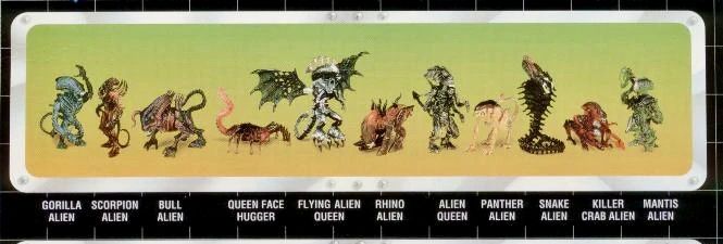 Variety of xenomorph forms from the 90s Kenner toy line based on different wild life.