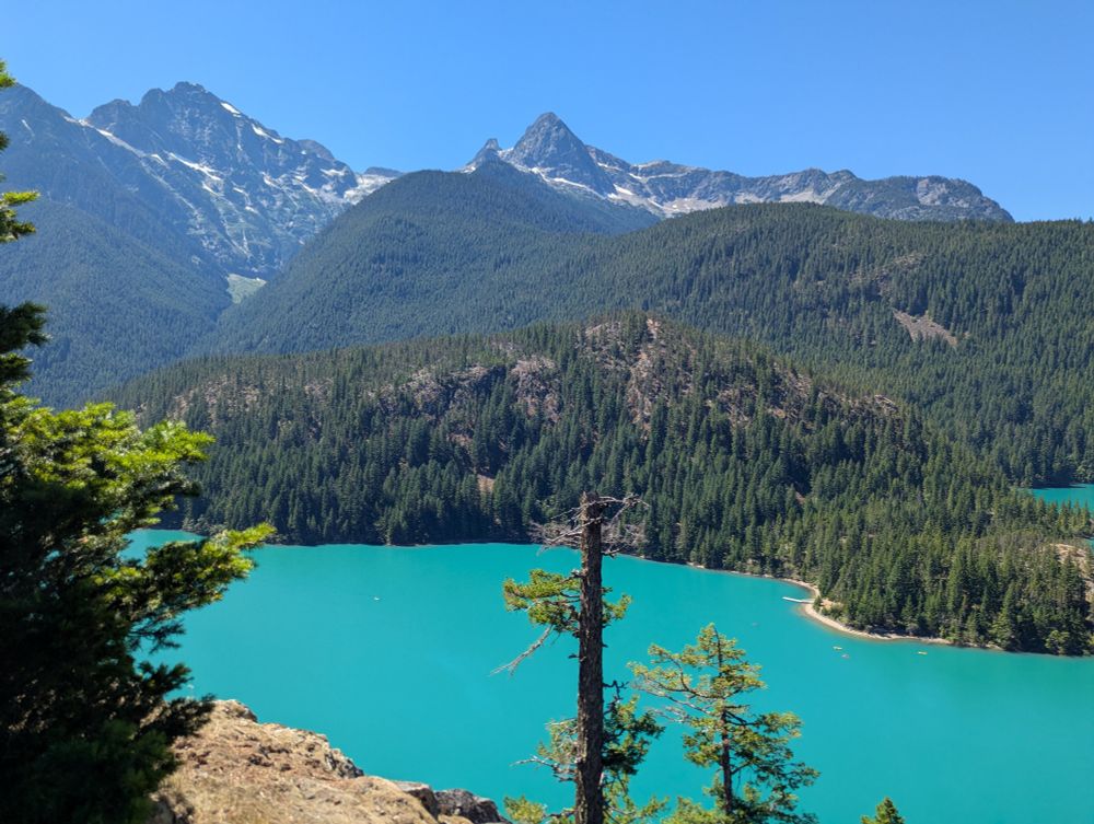 Diablo Lake, with an intense turquoise color and surrounded by trees