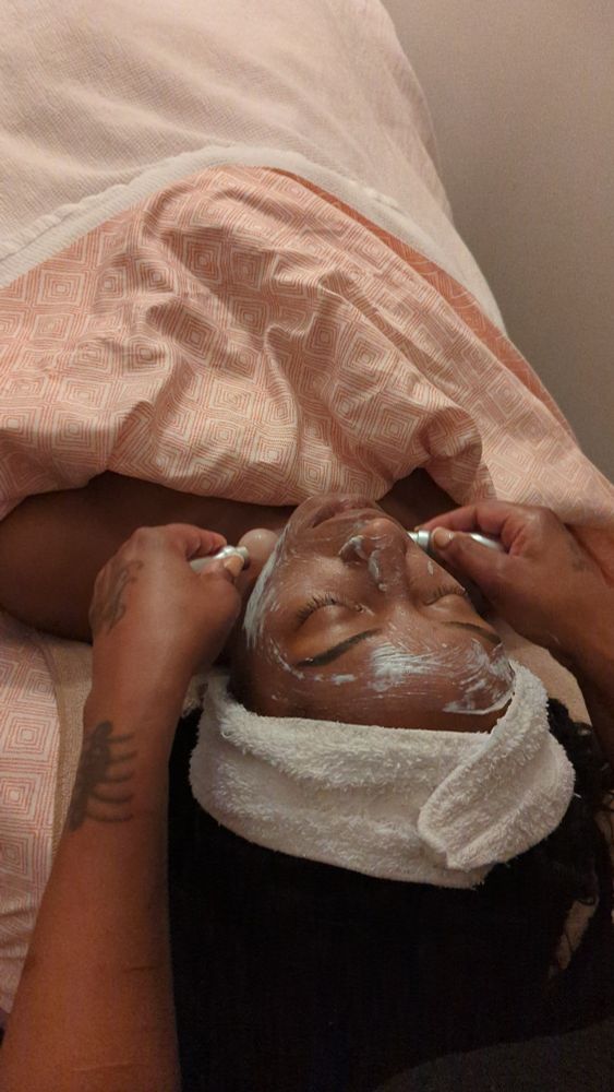Me performing a facial with cooling globes. 