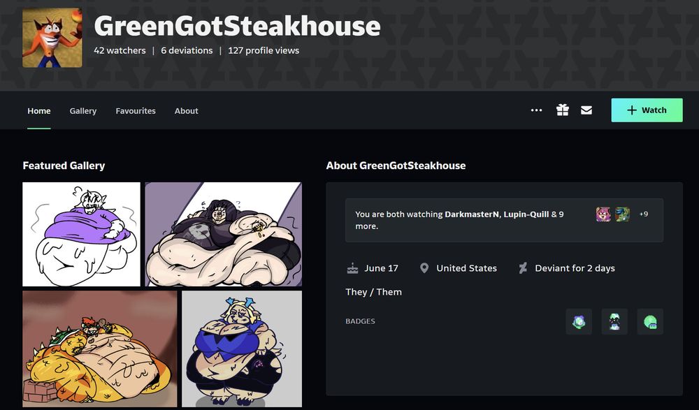 GreenGotSteakhouse's DA page, with their art showing that they are BoZo aka Devils_knife.
