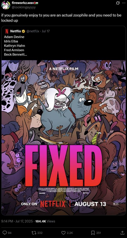 Not to mention the assumption of zoophilia over liking or working on a raunchy adult animated movie is a damning accusation. They're comparing these animators to literal criminals and scumbags like Kero the Wolf with these accusations.