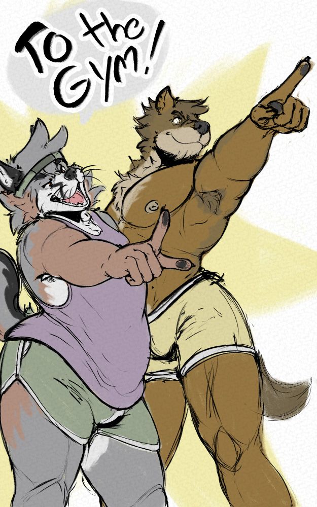 Gray and Amadi pointing forward confidently. With a speech bubble from Gray saying "TO THE GYM"
#furry #furryart #FoxoArt #art #ocsky