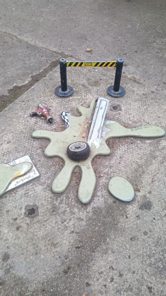 A small crime scene between two public benches