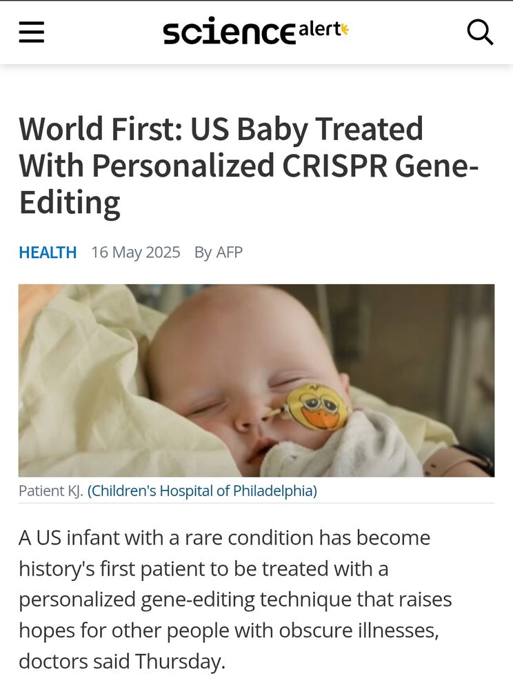 Screenshot of an article about CRISPR Gene-Editing treatment for a baby. 