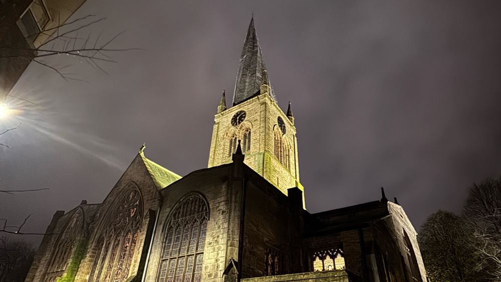 Chesterfield twisted spire from the road.