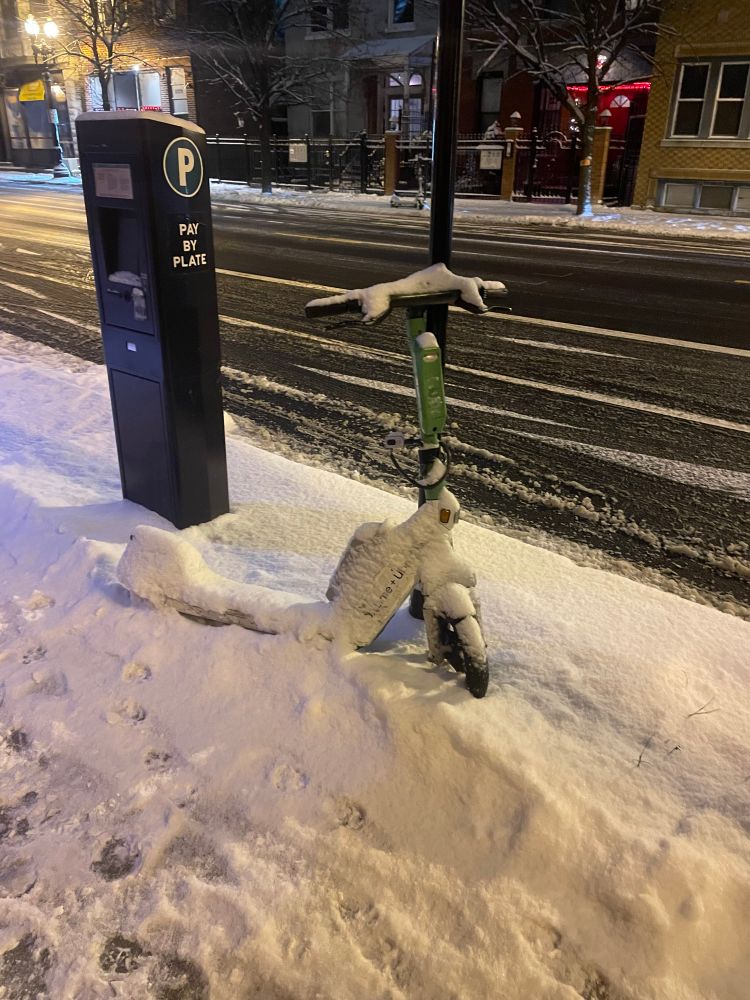 Electric bike covered with snow in Chicago