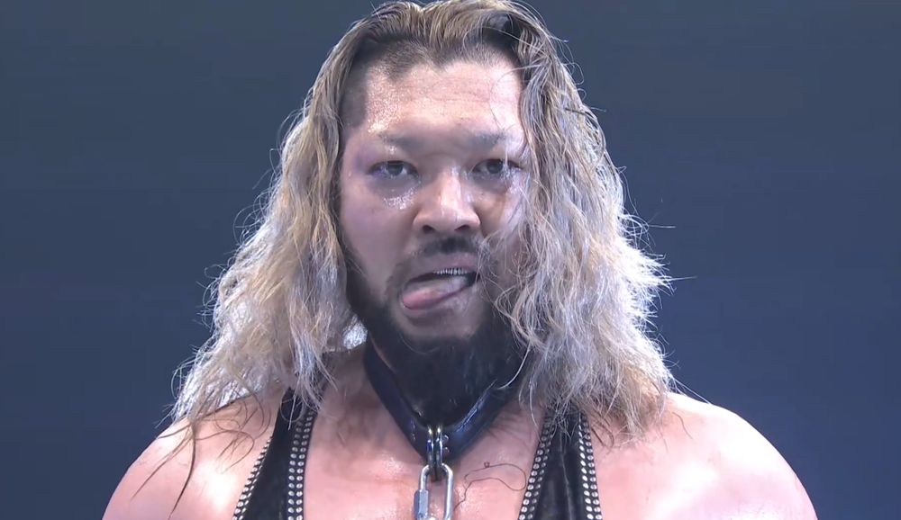 A screenshot of EVIL after he beat David Finlay in their dog collar match.