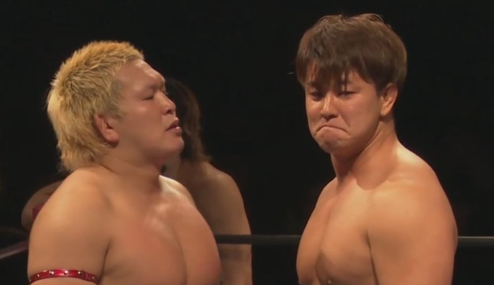 A reaction picture of Ryuki Honda judging Yuma Aoyagi, who's making a weird, guilty face.