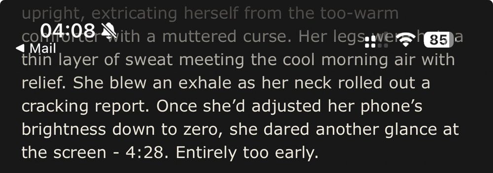 an accept of a fanfiction the final line reads 4:28 entirely too early

The clock at the top of the screen reads 4:08