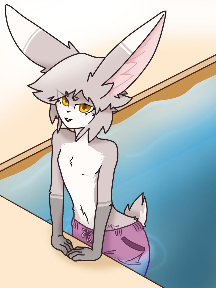 Anthro bunny in a swimming pool