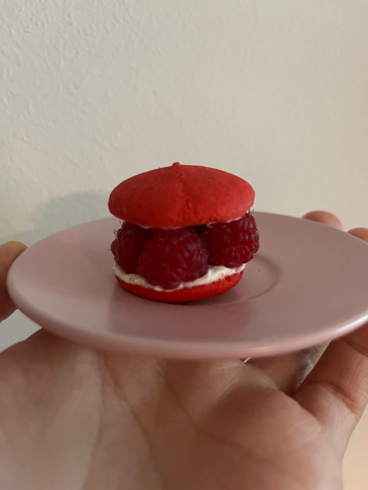 Ein „isaphan“ oder Macaron mit Himbeeren drin