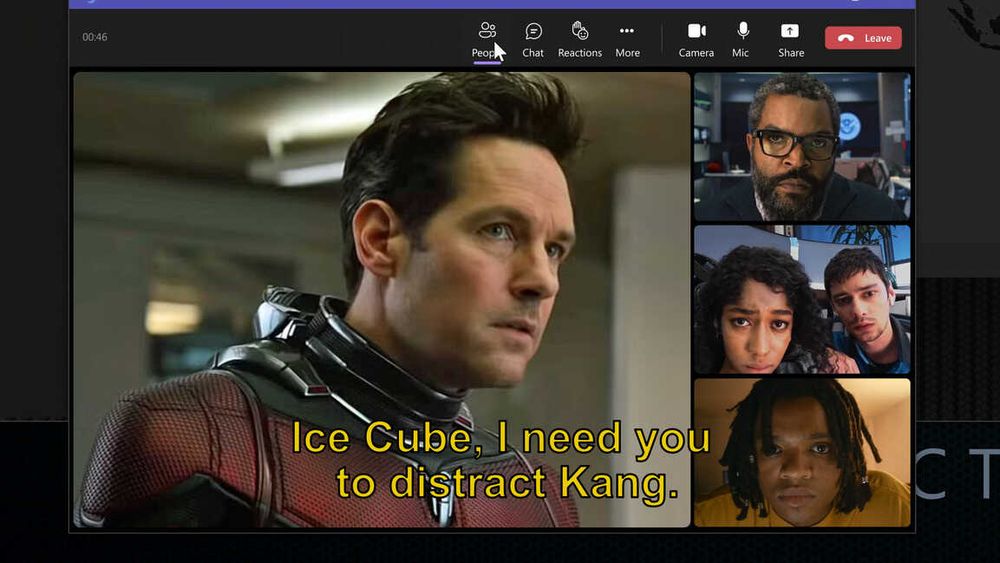 A totally definitely real screenshot of War of The Worlds (2025) where Ant-Man enters a zoom call with Ice Cube and other characters from that movie and says "Ice Cube, I need you to distract Kang"