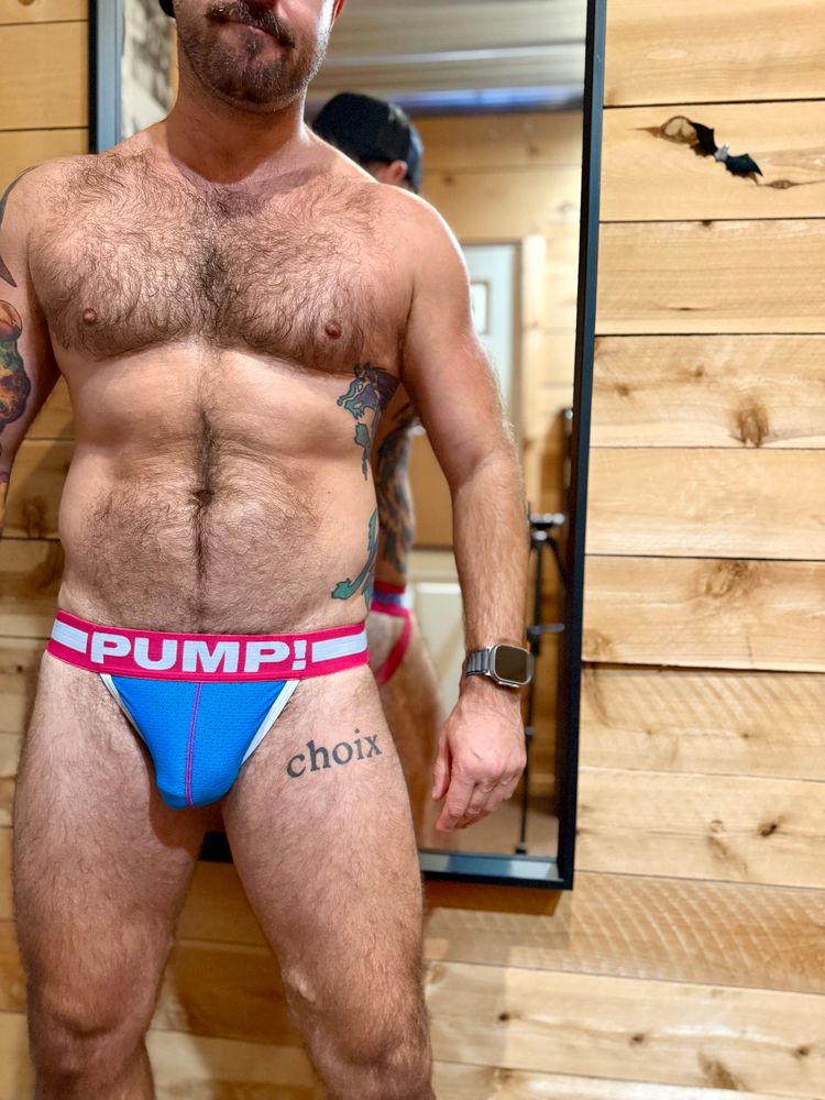 Pink and blue jockstrap 