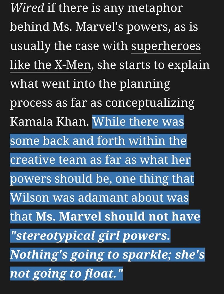 G Willow Wilson quote about Kamala isn't going to have sparkly powers