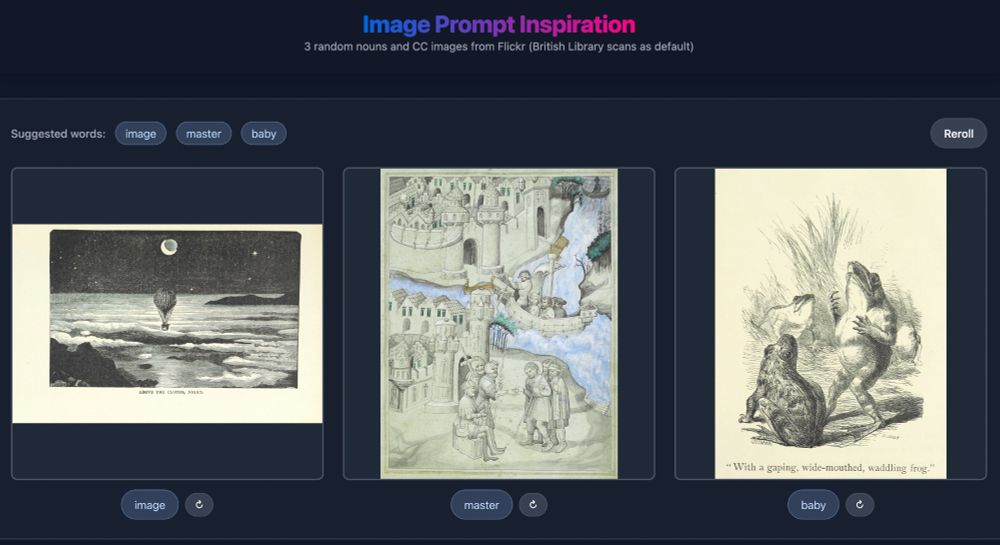 three words and images from flickr in british library scans