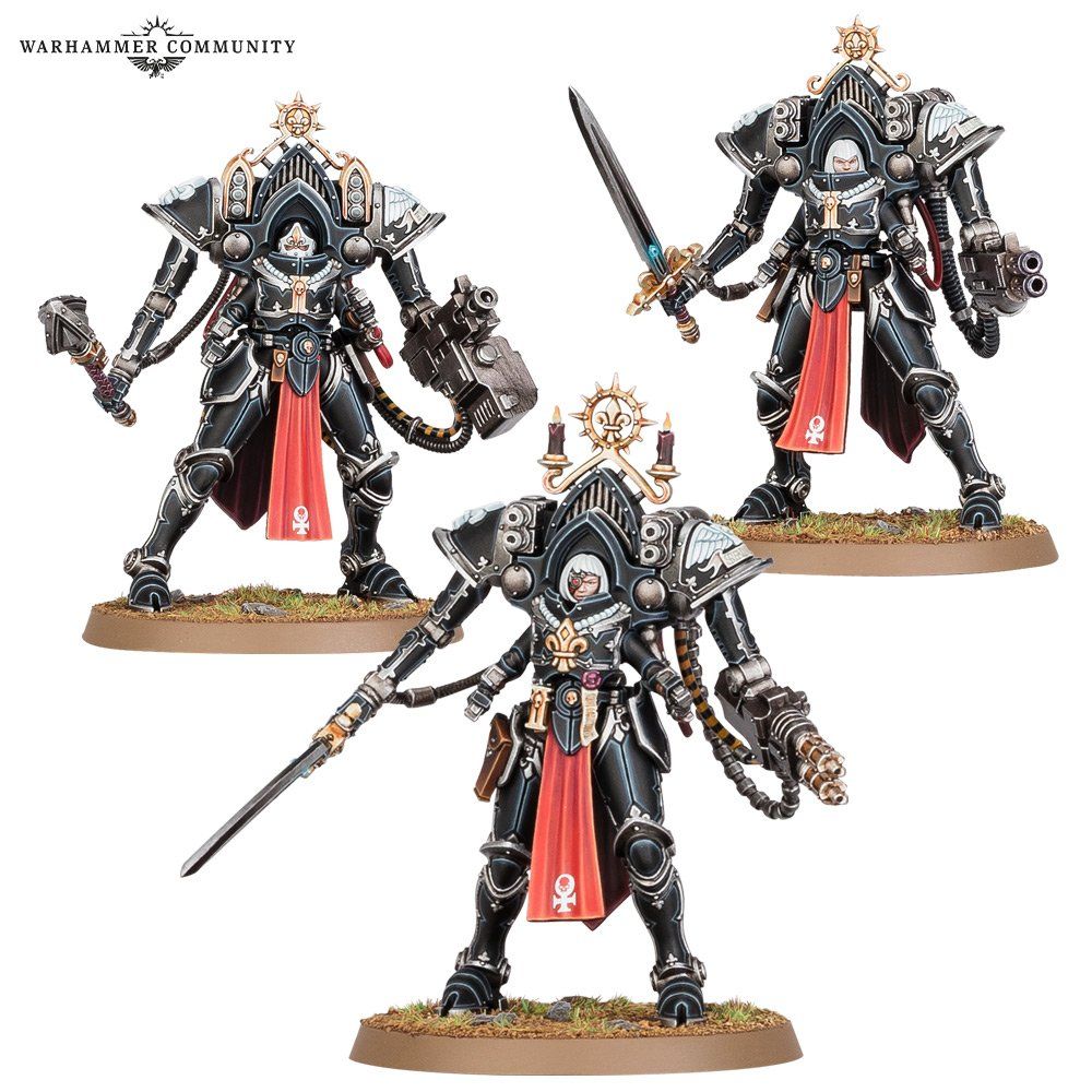 An image of three Warhammer 40k Adepta Sororitas Paragon Suits.
