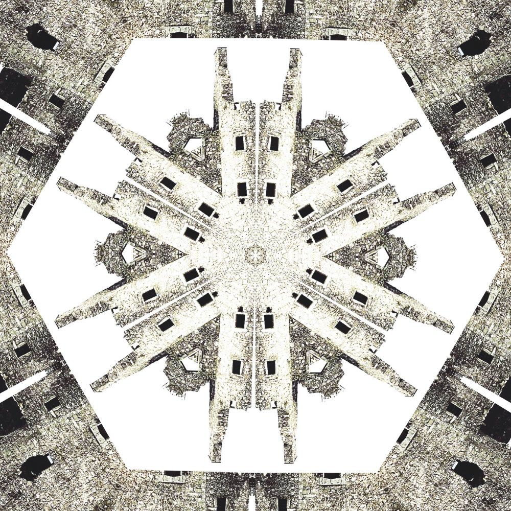 prospective album art for REMIXED CASTLE album, which is a mandala manipulation of the artwork from kid lightbulbs' third album