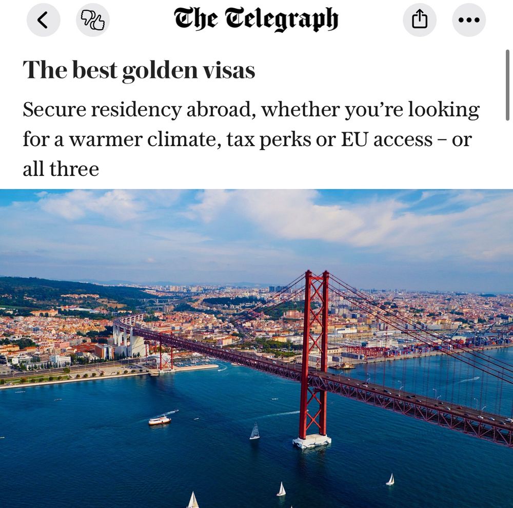 The Eelegraph
凸
•
The best golden visas
Secure residency abroad, whether you're looking for a warmer climate, tax perks or EU access - or all three
