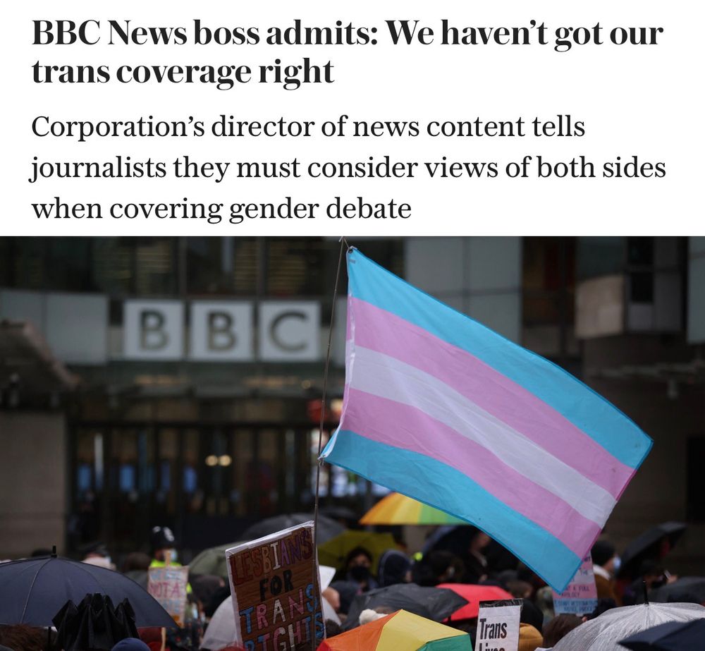 BBC News boss admits: We haven't got our trans coverage right
Corporation's director of news content tells journalists they must consider views of both sides when covering gender debate
B
B
C
LESBIANS
FOR
TRANS
Trans