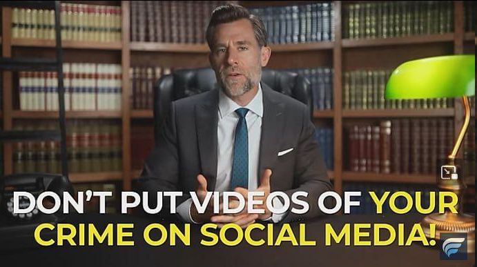 screenshot of a Legal Eagle video with the caption "Don't put videos of your crime on social media!"